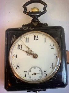 Old 19c Square Aesthetic Gun Metal Blue Steel Case Quarter Repeater Pocket Watch - Picture 1 of 10