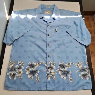 Coconut Pier Top Image USA Men's Hawaiian Shirt XL Blue Hibiscus Tropical Floral - Image 1 of 4