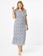 MARKS AND SPENCER COOL COMFORT COTTON MODAL NIGHTDRESS BLUE MIX SIZE 18