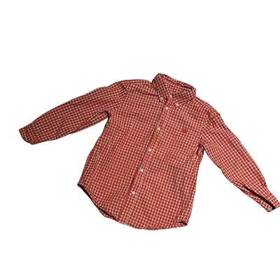 Chaps Boys' Size 6 Orange & White Checkered Button-Down Shirt with Crest – EUC - Image 1 of 4