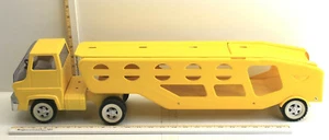 Vintage 1960er Jahre Tonka Autoträger Transporter Traktor Anhänger gepresster Stahl gelb - Bild 1 von 7