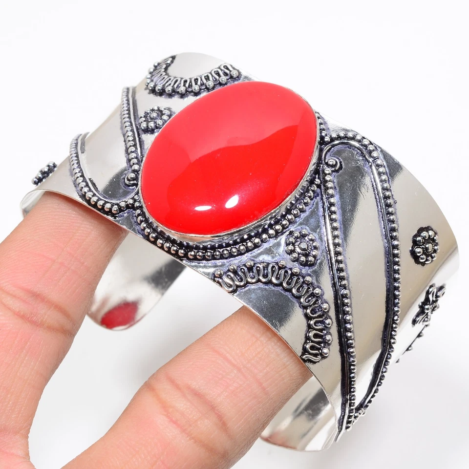 Brazalete brazalete joyería plata esterlina 925 piedras preciosas coral rojo tamaño 7-8" Foto 1 de 1