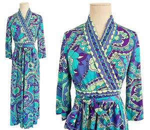 EVELYN PEARSON Maxi Abito da Sdraio Stampa Pucci Psichedelica Nylon Avvolgente Tg S - Foto 1 di 8