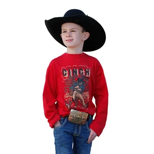 Cinch Youth Boy's Red Bull Dogging Western T-Shirt MTK7630019 - Picture 1 of 5