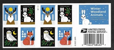 #5822-5825 Winter Woodland Animals (forever) 2023 Issue-MNH Booklet Pane of 20 - Image 1 of 2