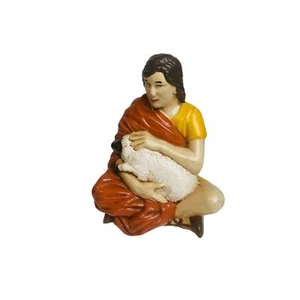 Statuina presepe in ceramica dipinta a mano anni 80 pastore che tiene pecore 4,5"h x 3,7"w - Foto 1 di 6