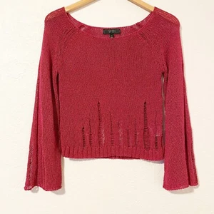Jessica Simpson Sweater Top Bell Sleeve Crop Size Small Maroon - Picture 1 of 8