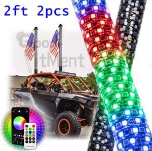 Antena látigo LED espiral iluminada Fat de 2 pies con RGB y control remoto para ATV Polaris RZR UTV - Imagen 1 de 17