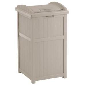 Suncast 30-33 Gallon Deck Patio Resin Garbage Trash Can Hideaway, Taupe (3 Pack)