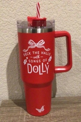 Vaso rojo “Deck The Halls With Songs Of Dolly” 2025 DG 40 oz pajita de menta Foto 1 de 4