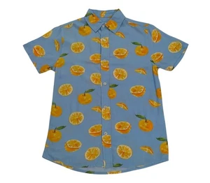 Camisa abotonada manga corta algodón estampado naranja fondo azul niños talla 10. - Imagen 1 de 7