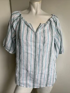 *NWT* Talbots 100% linen blue size Medium shirt sleeve V-neck pullover blouse - Picture 1 of 5
