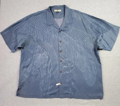 Tommy Bahama Shirt Mens 2XL Blue Silk Banana Leaf Camp Hawaiian Button Up Casual - Image 1 of 4