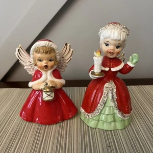 Two Vintage Christmas Ceramic Angels Napco Bell - Picture 1 of 3