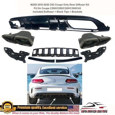 Диффузор купе C63 + комплект черных наконечников глушителя C205 2015 2016 2017 2018 2019 - Изображение 1 из 4