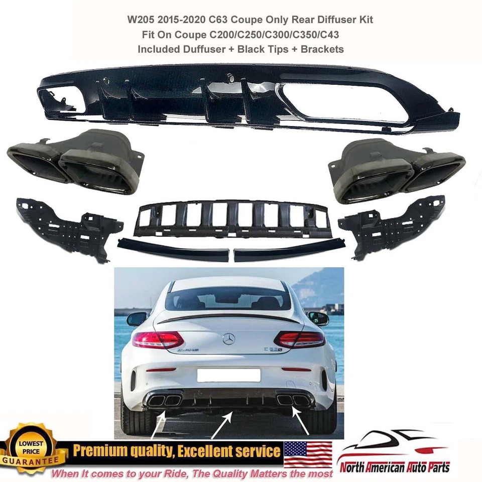 Difusor C63 cupé + kit puntas silenciador negro C205 2015 2016 2017 2018 2019 Foto 1 de 4