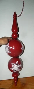 LARGE Metal Red White Snowflakes Holiday Christmas FINIAL DECORATION Hanging - Picture 1 of 6