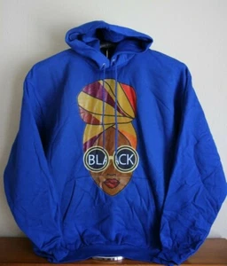 Damen mit Headwrap & Brille mit der Aufschrift "SCHWARZES Hoodie Sweatshirt, X-Large, blau - Bild 1 von 5