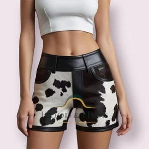 Handmade Women's Genuine Cowhide Leather Shorts Hair On Leather Short women - Picture 1 of 3
