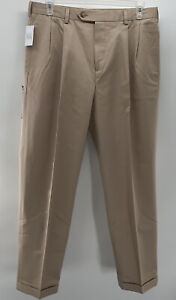 Jos A Bank Travelers Tan 36x29 Pleated Front Cuffed Hem Chinos 100% Cotton Pants