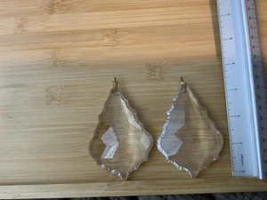 Large Clear Faceted Drop Crystal 4” Teardrop Ornate Design Flat Back Set Of 2 - Picture 1 of 1