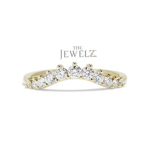 14K Gold 0.21 CT VS/F-G Diamond Curved Arc Design Wedding Ring - The Jewelz - Picture 1 of 5