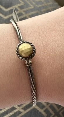 David Yurman Sterling Silver 3mm Chatelaine Bracelet w/ Gold Size M - Image 1 of 4