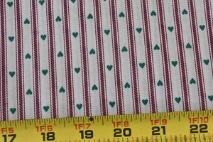 20" Long, Vintage, Green Hearts & Burgundy Stripes on Cream Quilt Cotton, V47 - Picture 1 of 4