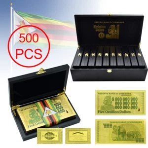 Zimbabwe Five Octillion Dollars Gold Foil Banknotes 500pcs in Box Souvenir Craft - Picture 1 of 9