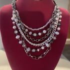 Simply Vera Wang Necklace Multi Strand Silver & White Chain White Bead 20-23"