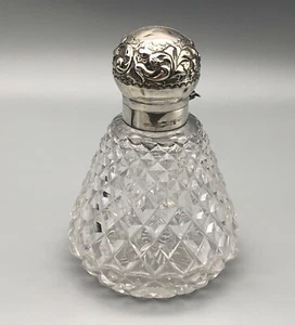Antique 1890 English Repousse Sterling Silver&Cut Glass Scent Perfume Bottle #2 - Picture 1 of 9