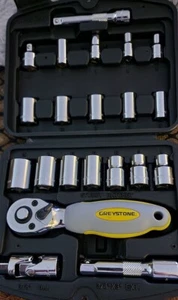 Greystone 3/8" Drive Vintage Stubby Ratchet 12 pt. MM Socket Set NOS - Picture 1 of 15