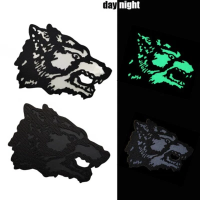 Embroidery Luminous Wolf Head Hook Loop Patch Reflective Fastener Military Badge - Image 1 of 3