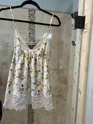 VTG Victorias Secret Babydoll Lingerie Womens Medium White Sunflowers - Image 1 of 4