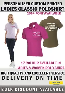 Custom Printed Personalised Ladies Polo Shirt your text logo stag workwear top  - Picture 1 of 12