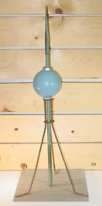 Antique Copper Lighting Rod with Baby Blue Embossed National Glass Ball on Stand - Picture 1 of 10