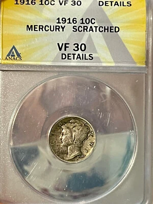 1916 Mercury Dime Silver VF30 ANACS graded #446.15 - Image 1 of 2