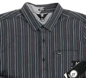 Men's VOLCOM Long Sleeve Striped Gray Colors Cotton Shirt Medium M NWT NEW Cool! - Picture 1 of 5