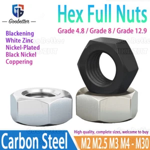 M2 M2.5 M3 M4 M5 M6 M8 M10 M12 M14 M16 M18 M20 M30 Hex Full Nuts Carbon Steel - Picture 1 of 75