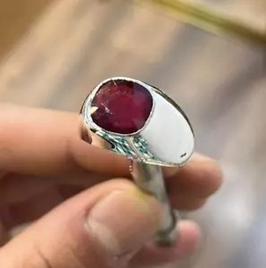 7 Carats Ruby Ring, Natural Ruby 925 Sterling Silver Yaqoot Ring For Men - Picture 1 of 4