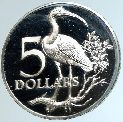1972 TRINIDAD & TOBAGO Ibis INDEPENDENCE Old Proof Silver 5 Dollar Coin i103222 - Image 1 of 3
