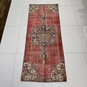 Alfombra de corredor de lana anudada a mano vintage 2x6, alfombra turca oriental - Imagen 1 de 10