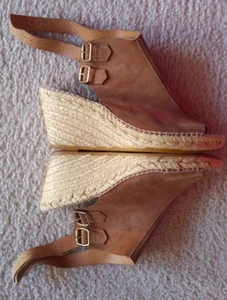 Kanna Sandalen Wildleder 7 braun hellbraun gebraucht Espadrilles Slingpumps Keilabsatz Peeptoe - Bild 1 von 6