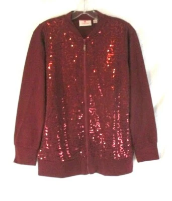 New Quacker Factory Sequin Swirl Bomber Jacket 2XS Wine Zip A296582 Women YJ16 - Image 1 of 4