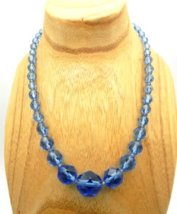 Vintage Light Blue Faceted Glass Necklace Graduated Art Deco 18" - Picture 1 of 5