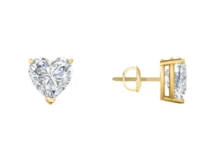 1/2 Ct Heart Lab Created Grown Diamond Earrings  Stud 14K Yellow Gold F/VS Screw - Picture 1 of 3
