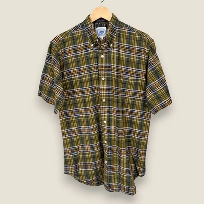 J. Press Cotton Madras Short Sleeve Button Shirt Men Medium Green Yellow Plaid - Image 1 of 4