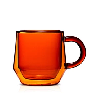 Double Walled Glass Coffee Mugs I 2, 8oz Amber Insulated Coffee Mugs With Han... - Picture 1 of 6