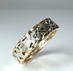 Antiker Art Deco 14k Rot Weißgold durchbrochen Blume Ehering Ring Gr. 6,25 - Bild 1 von 12