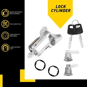 SET OF IGNITION KEY SWITCH DOOR LOCK CYLINDER & 2 CHROME TUMBER TWO KEY FOR FORD - Picture 1 of 12